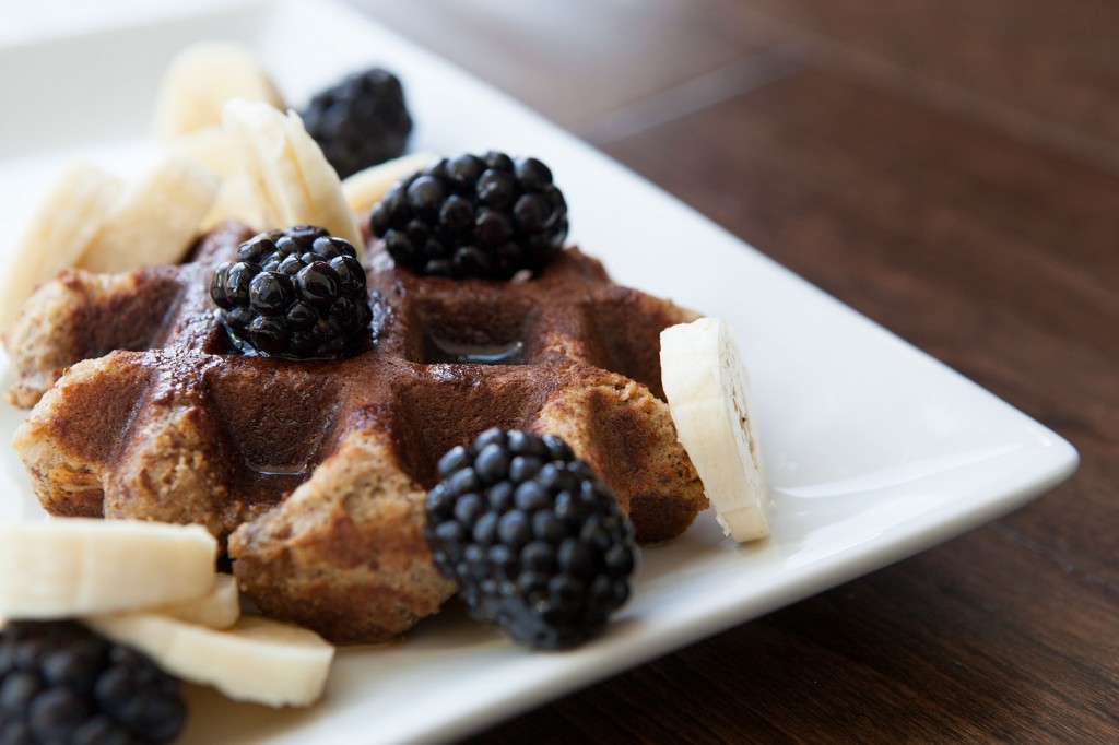 Paleo Almond Flour Waffles with Maple Syrup and Berries recipe!