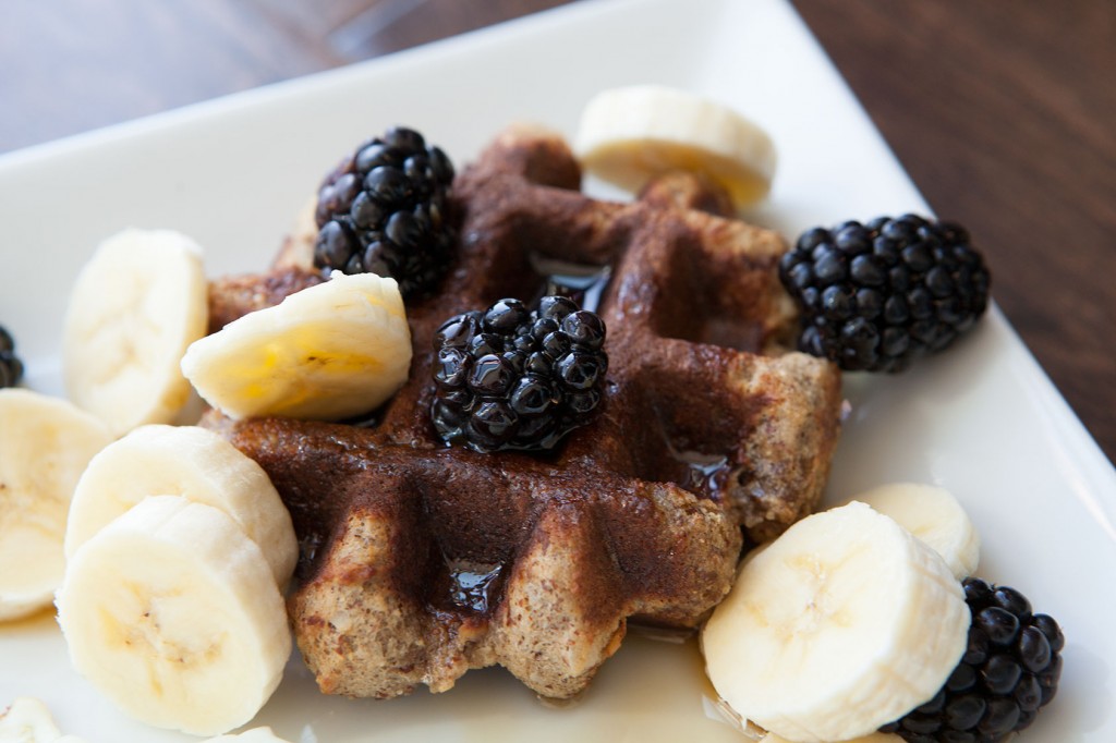 Paleo Almond Flour Waffles with Maple Syrup and Berries recipe!
